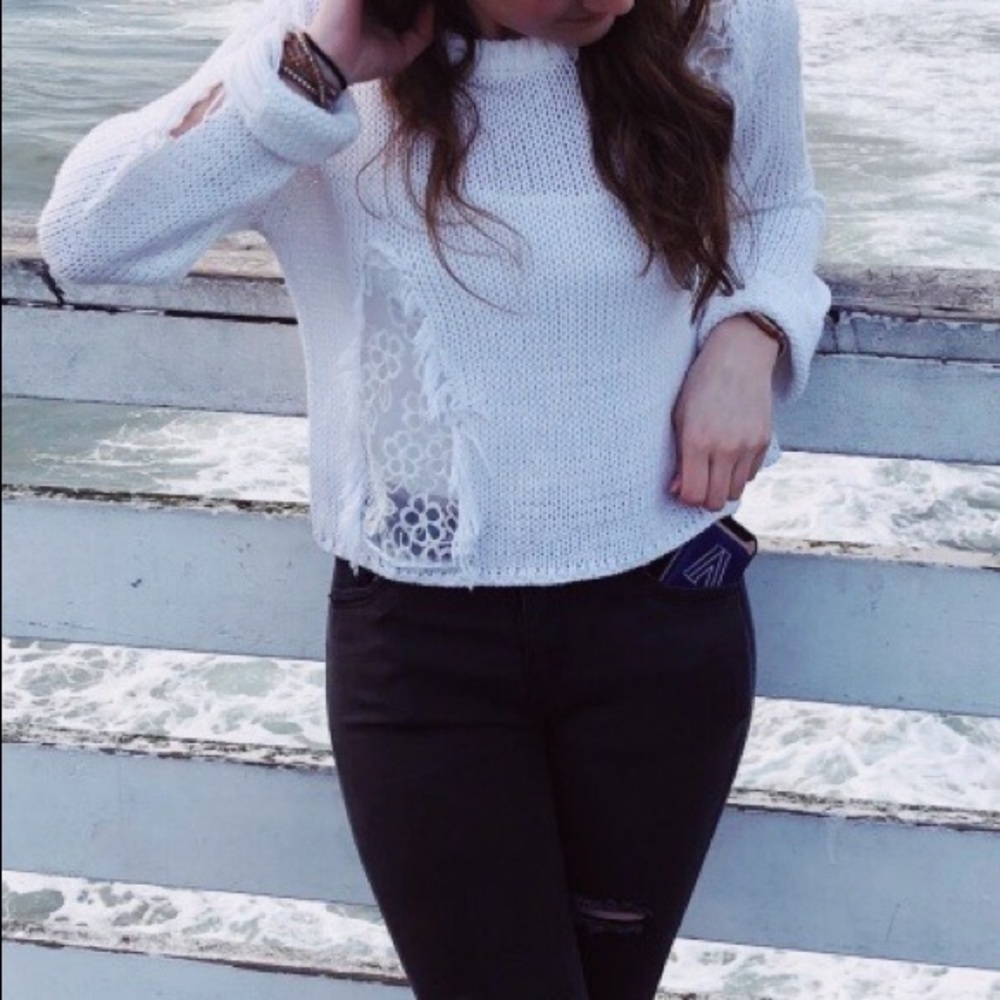 LF Distresses White Sweater